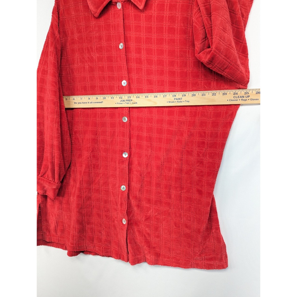 Capistrano Womens Red Textured Grid Velour‎ Button Front Shirt Plus Size 22/24 - Picture 4 of 10